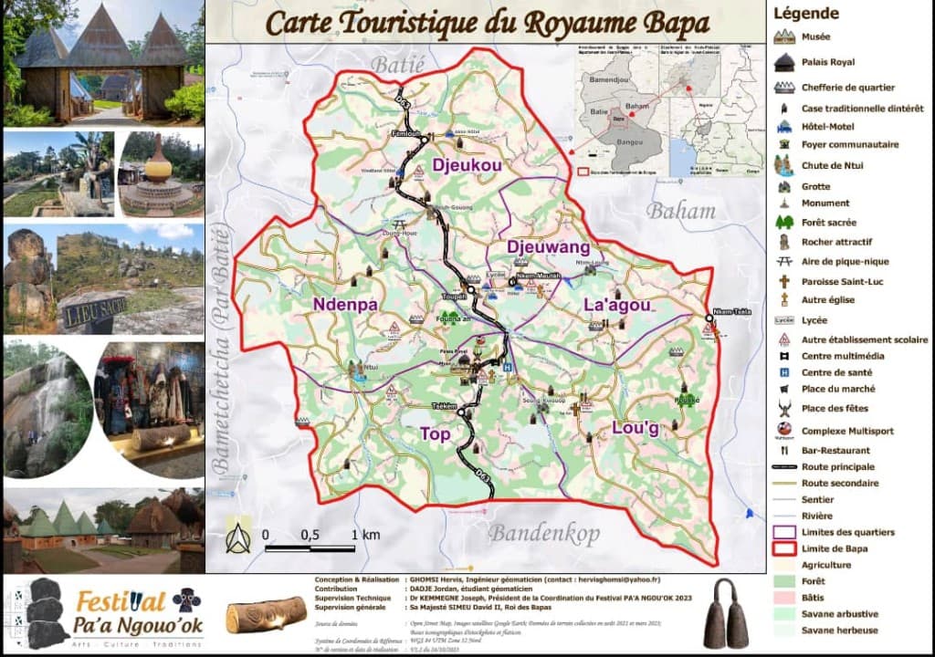 Carte touristique du Royaume Bapa — quartiers, sites culturels et naturels, routes et légende